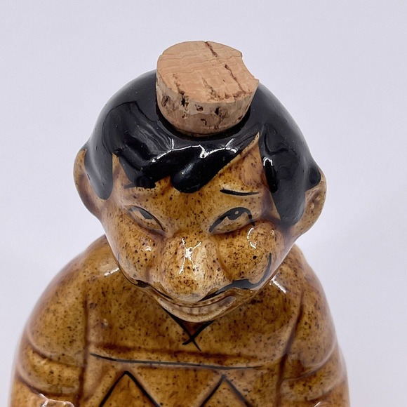 Brown Ceramic Mexican 6" Tequila Decanter Man Sitting Smiling Decorative Glazed - Picture 6 of 12